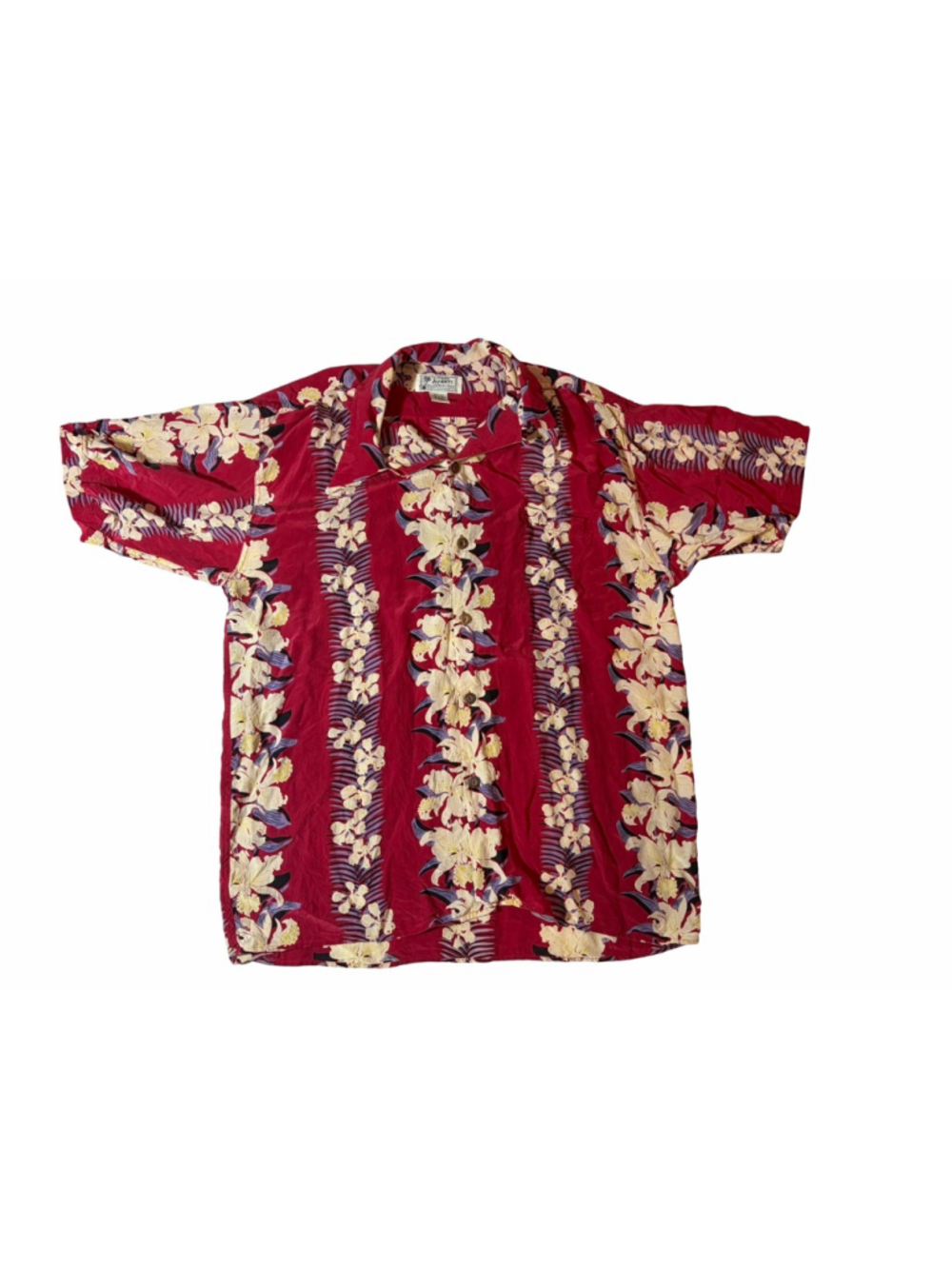 Avanti Authentic Hawaiian Red 100% Silk Floral Camp Shirt Large Aloha